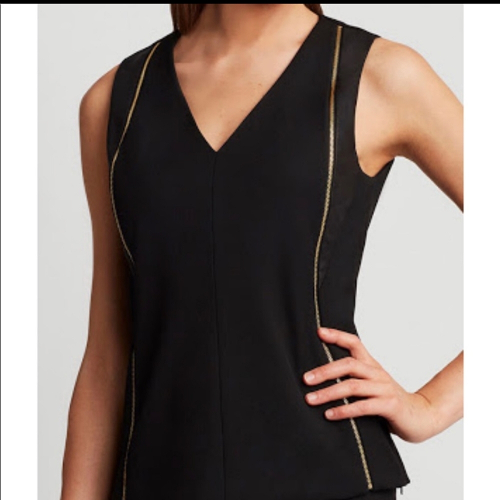 Etcetera leather and polyester sleeveless top